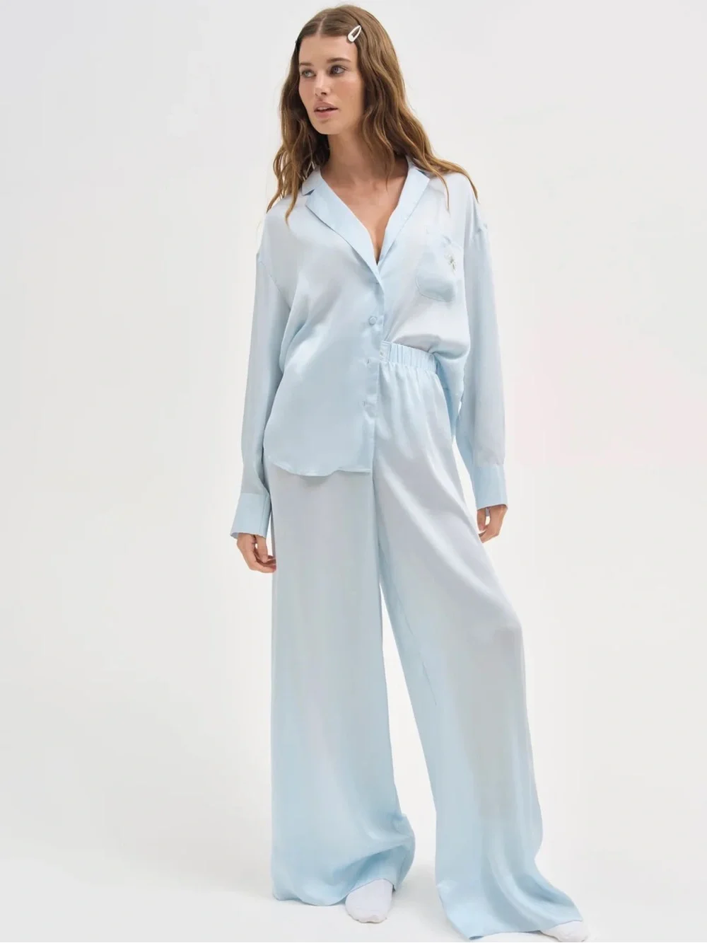 For Love & Lemons Light Blue Button-Down Everyday PJ Top | Small | NWT